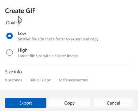 Snipping Tool GIF Export tool.